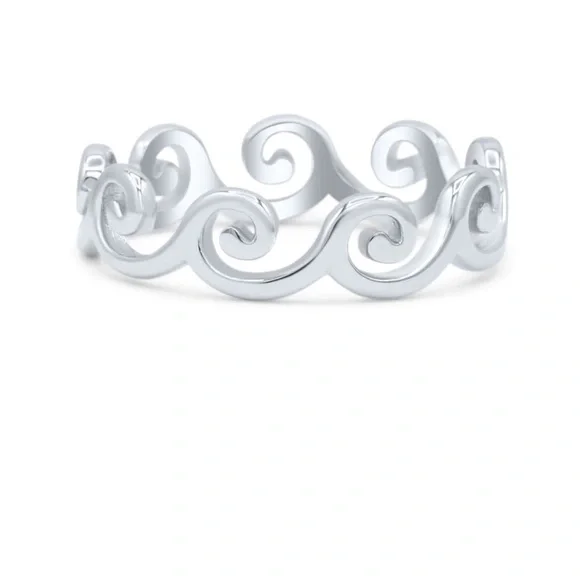 - 925 Sterling Silver Wave Band Ring. - Picture 3 of 8
